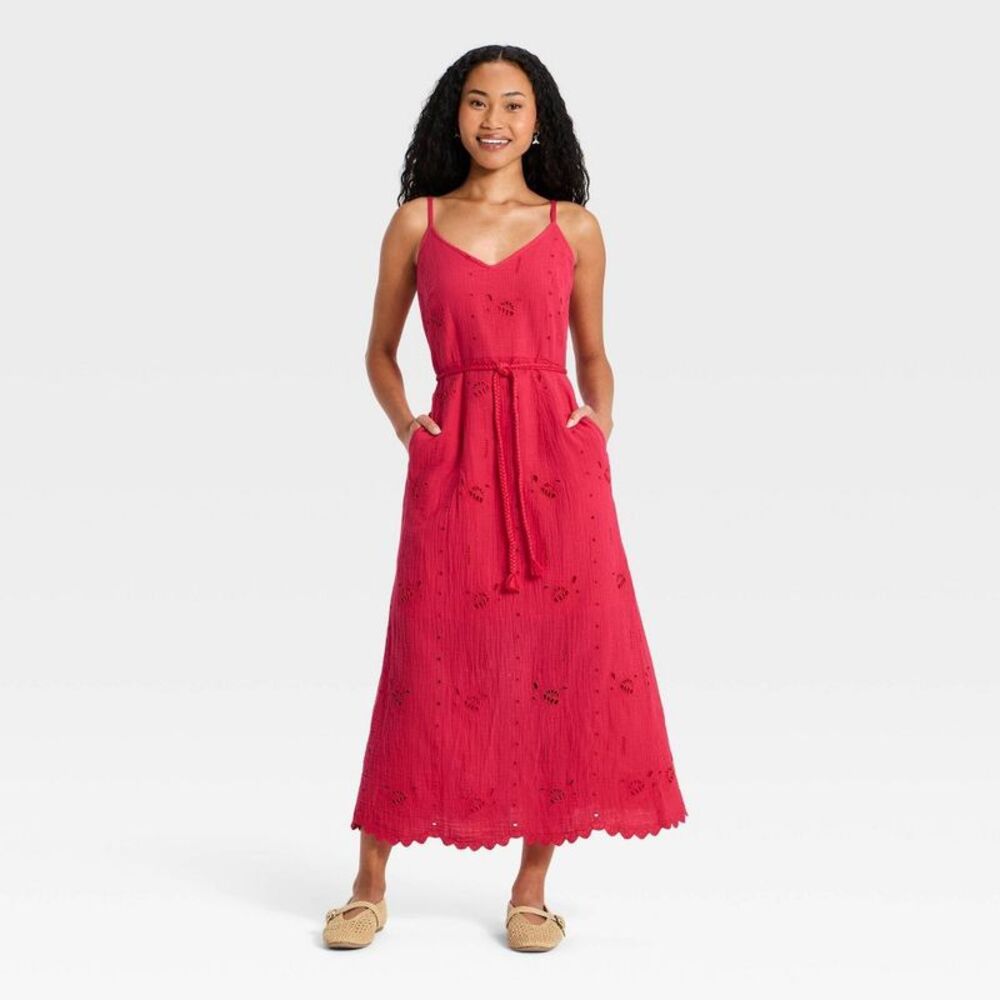 Universal Thread - Women's Crafted Midi Sundress - Universal Thread R Red